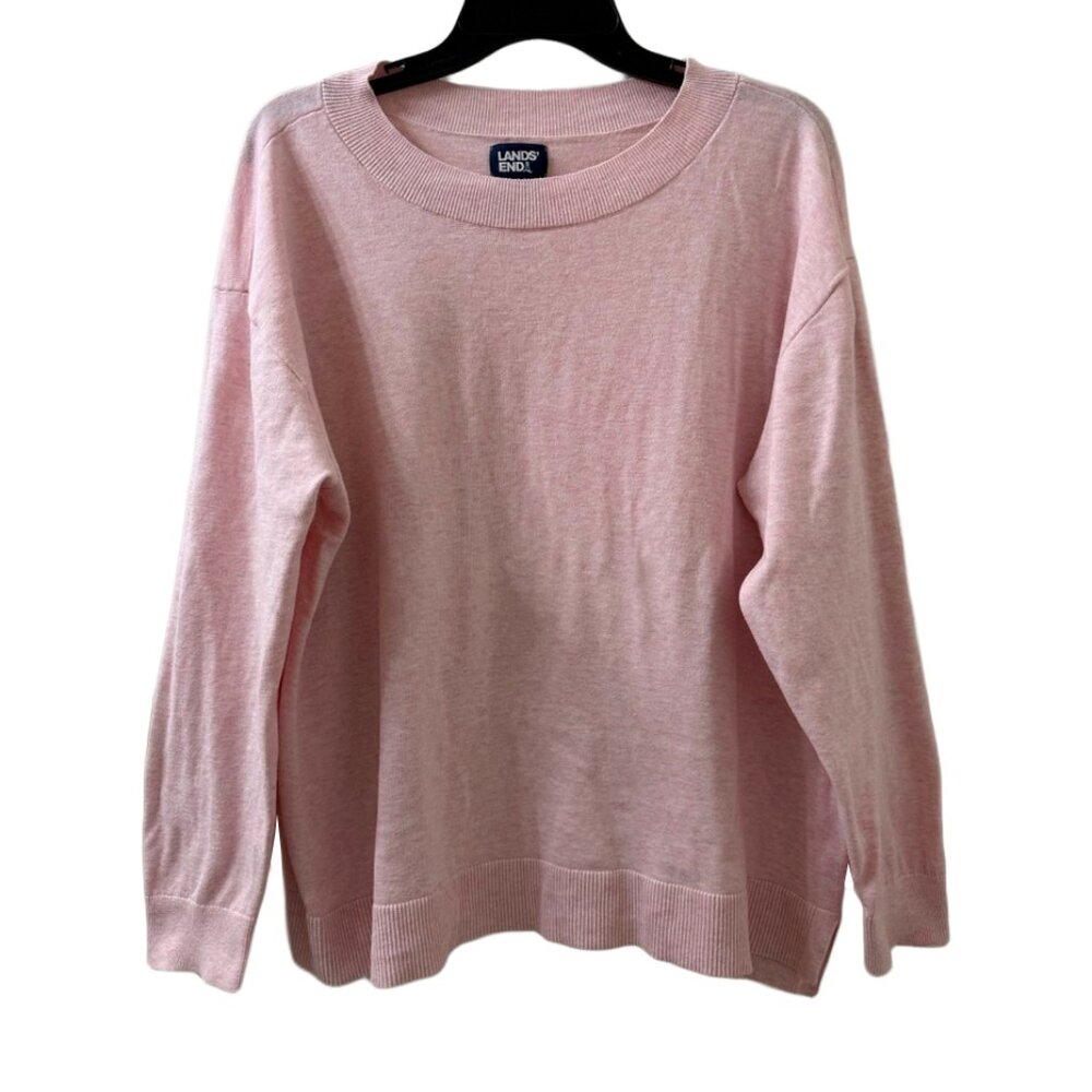 Lands' End women's 100% cotton crewneck sweater pale pink sz 18